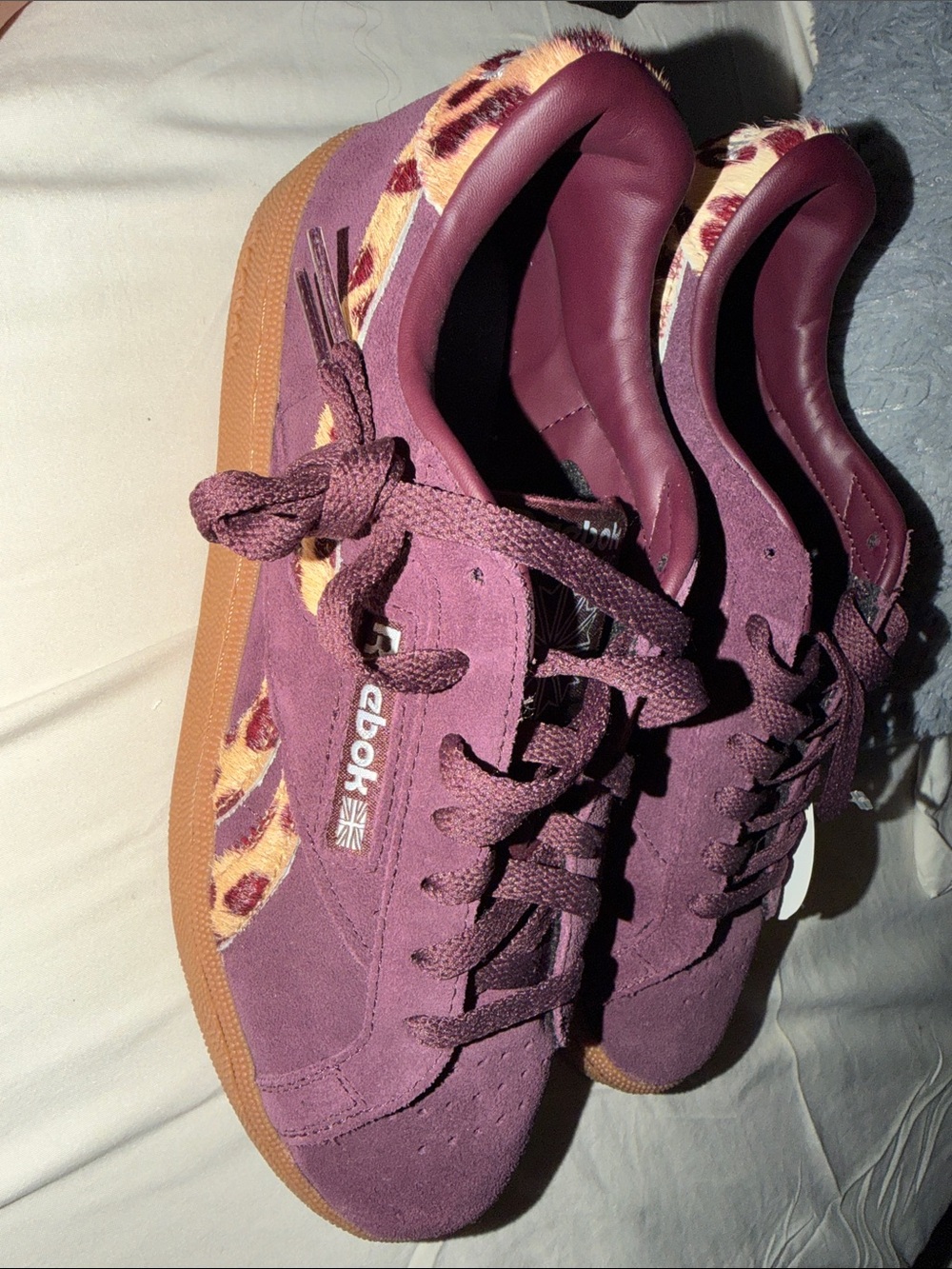 Reebok Women's Plum Suede Sneakers with Leopard Trim